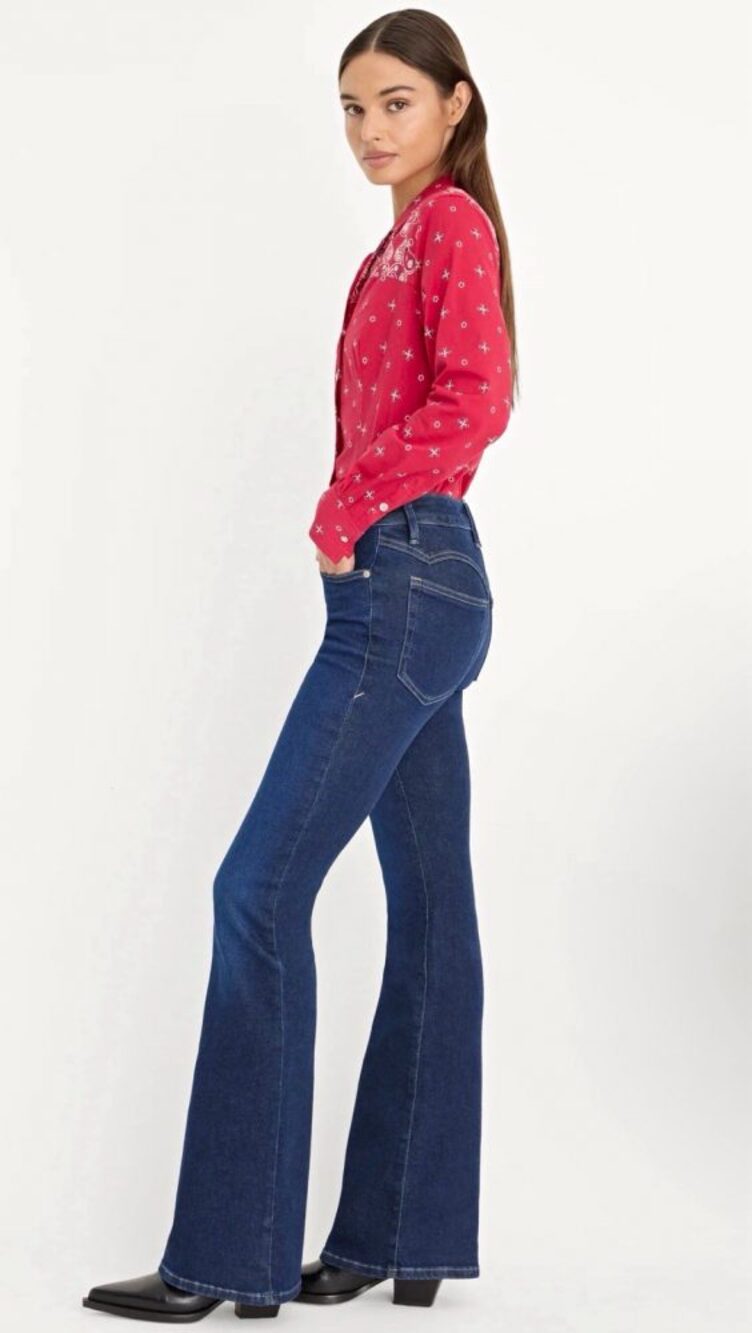 Dolly Parton Good American Flare Jeans Slim Fit Sz 0 High Rise Indigo Denim